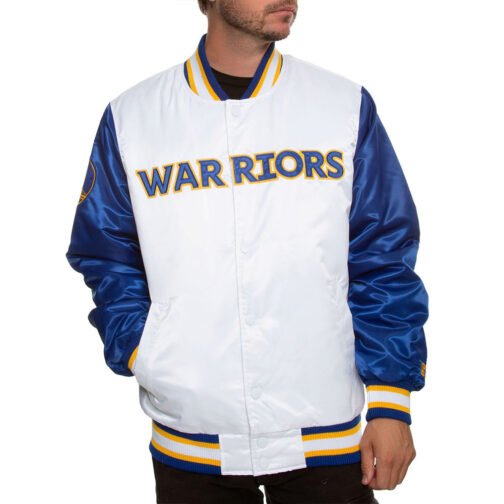 Golden State Warriors Blue and White Varsity Satin Jacket