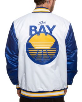Golden State Warriors Blue and White Varsity Satin Jacket