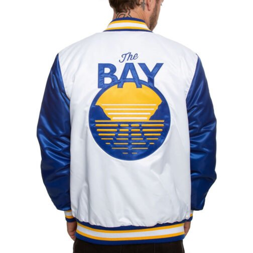 Golden State Warriors Blue and White Varsity Satin Jacket - Image 2