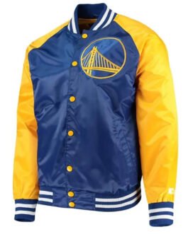 Golden State Warriors Blue and Yellow Varsity Satin Jacket