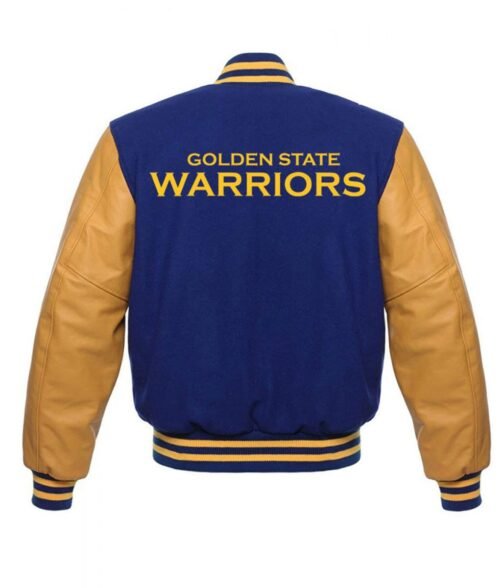 Golden State Warriors Blue and Yellow Letterman Jacket - Image 2
