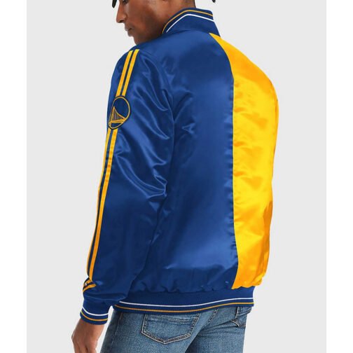 Golden State Warriors Varsity Yellow and Blue Satin Jacket - Image 2
