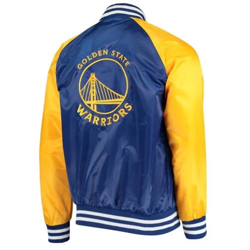 Golden State Warriors Blue and Yellow Varsity Satin Jacket - Image 2