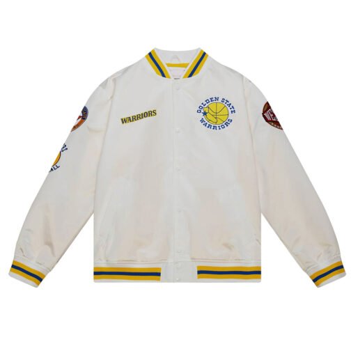 Golden State Warriors City Collection White Varsity Satin Jacket - Image 5