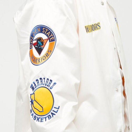 Golden State Warriors City Collection White Varsity Satin Jacket - Image 7