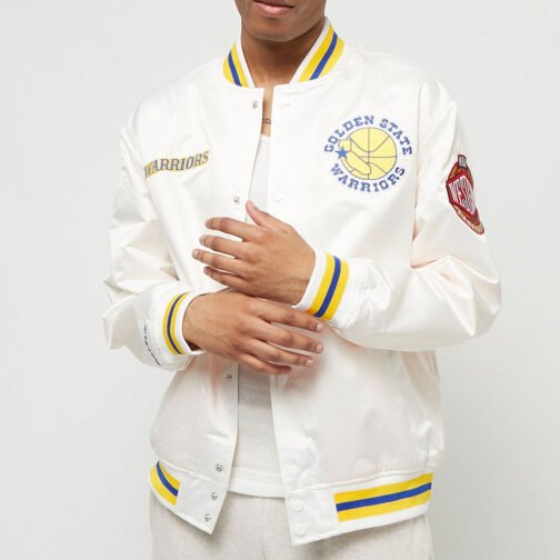 Golden State Warriors City Collection White Varsity Satin Jacket - Image 3