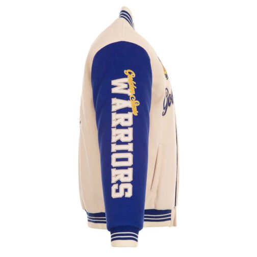 Golden State Warriors Cream and Blue Varsity Jacket - Image 3