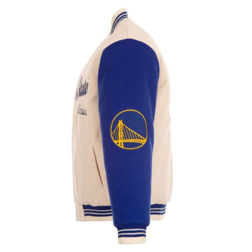 Golden State Warriors Cream and Blue Varsity Jacket - Image 4