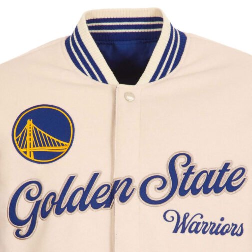Golden State Warriors Cream and Blue Varsity Jacket - Image 7