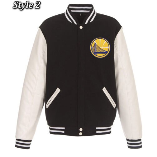 Golden State Warriors Domestic Varsity Black and White Jacket - Image 2