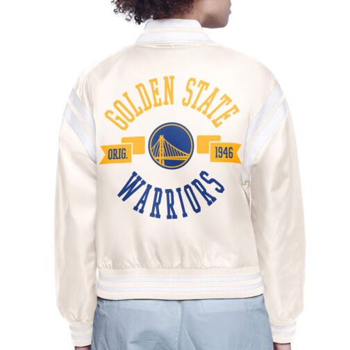 Golden State Warriors Printed Logo Varsity Satin Jacket - Image 4