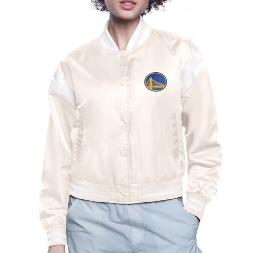 Golden State Warriors Printed Logo Varsity Satin Jacket - Image 2
