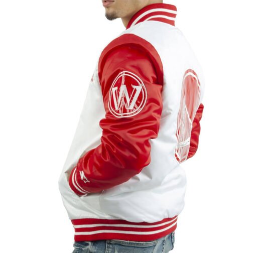 Golden State Warriors White and Red Satin Jacket - Image 5