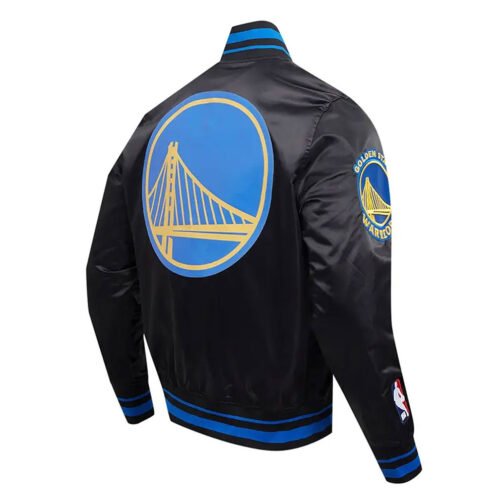 Golden State Warriors Script Tail Black Satin Jacket - Image 4