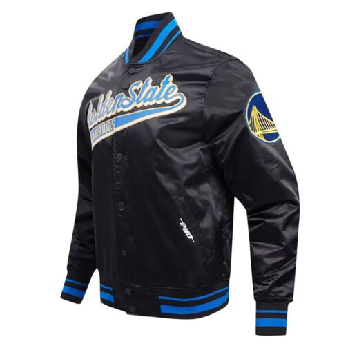 Golden State Warriors Script Tail Black Satin Jacket - Image 3