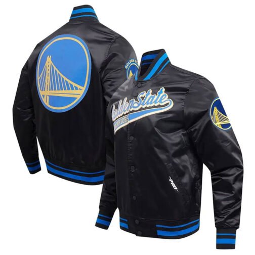 Golden State Warriors Script Tail Black Satin Jacket - Image 2