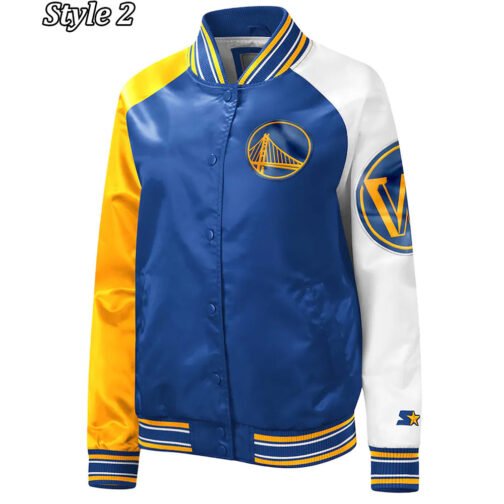 Golden State Warriors Tri-Color Satin Jacket - Image 2