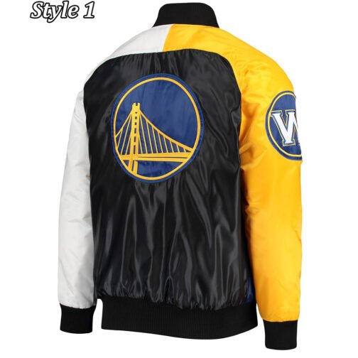 Golden State Warriors Tri-Color Satin Jacket - Image 3