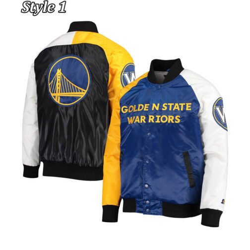 Golden State Warriors Tri-Color Satin Jacket - Image 5