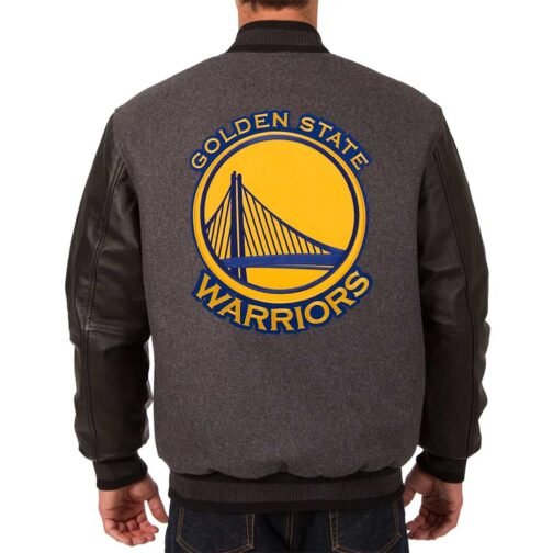 Golden State Warriors Varsity Charcoal and Black Jacket - Image 2