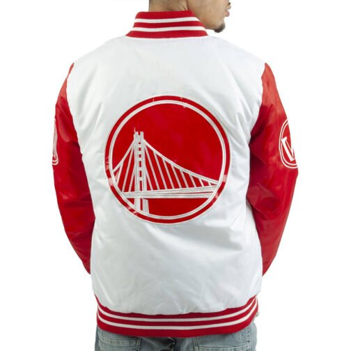 Golden State Warriors White and Red Satin Jacket - Image 2