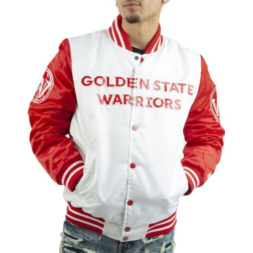 Golden State Warriors White and Red Satin Jacket - Image 3
