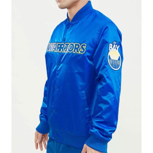 Golden State Warriors Wordmark Blue Satin Jacket - Image 3
