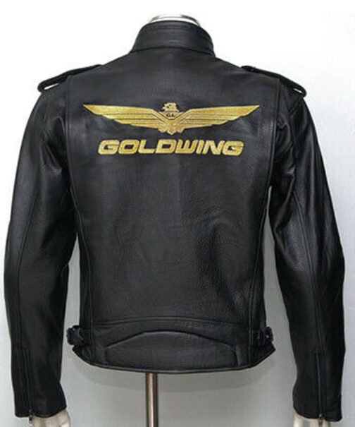 Biker Goldwing Black Leather Jacket - Image 2