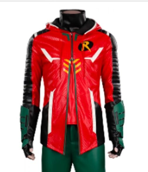 Robin Gotham Knights Leather Jacket with Hood