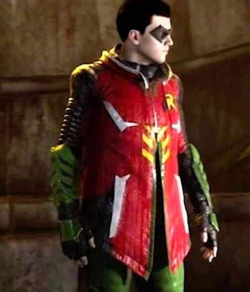 Robin Gotham Knights Leather Jacket with Hood - Image 2