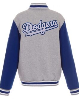 MLB Team Los Angeles Dodgers Gray and Royal Blue Varsity Wool Jacket