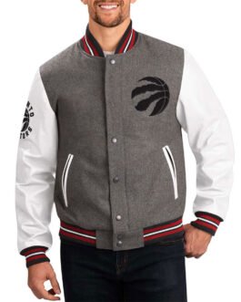 Toronto Raptors Varsity Gray and White Jacket