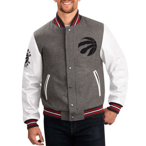 Toronto Raptors Varsity Gray and White Jacket