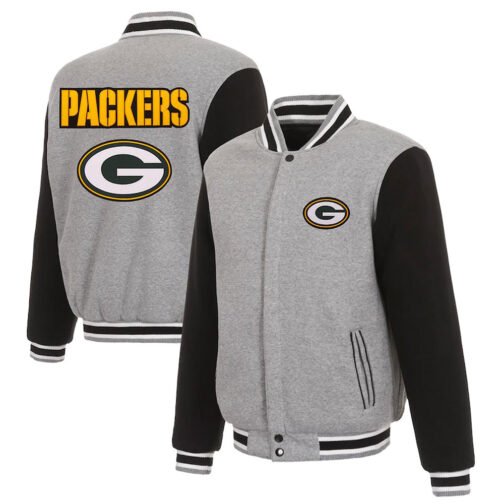 Gray/Black Green Bay Packers Varsity Wool Jacket - Image 3