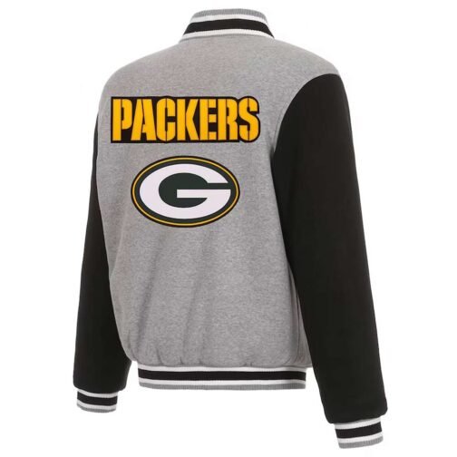 Gray/Black Green Bay Packers Varsity Wool Jacket - Image 2