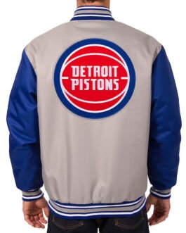Gray/Blue Detroit Pistons Poly Twill Jacket