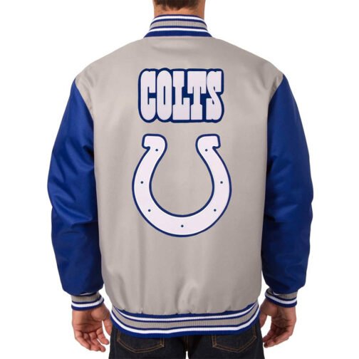 Indianapolis Colts Gray/Royal Poly Twill Varsity Jacket - Image 2