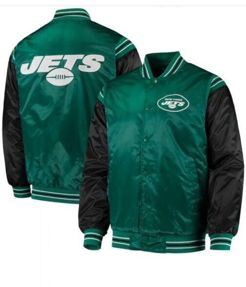 Starter NY Jets Green and Black Satin Jacket - Image 5