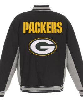 Green Bay Packers Black and Gray Varsity Wool Jacket