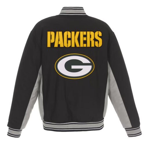 Green Bay Packers Black and Gray Varsity Wool Jacket - Image 2