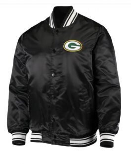 Black Green Bay Packers Bomber Satin Jacket