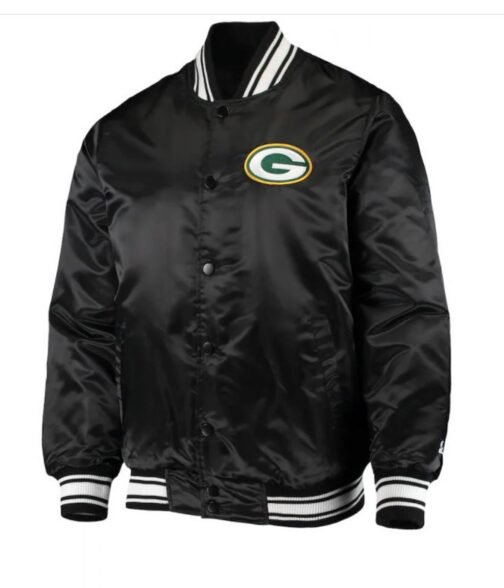 Black Green Bay Packers Bomber Satin Jacket