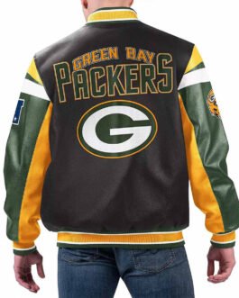 Green Bay Packers Black Varsity Full-Zip Leather Jacket