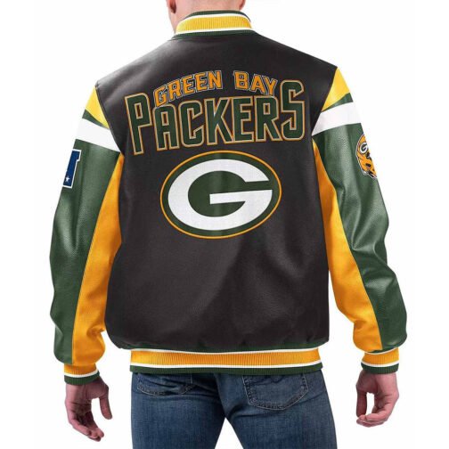 Green Bay Packers Black Varsity Full-Zip Leather Jacket - Image 2