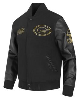 Green Bay Packers Full-Zip Black Varsity Jacket
