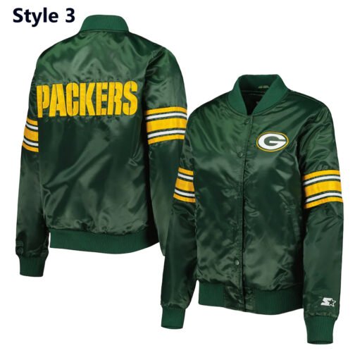 Green Bay Packers Striped Green Satin Jacket - Image 9