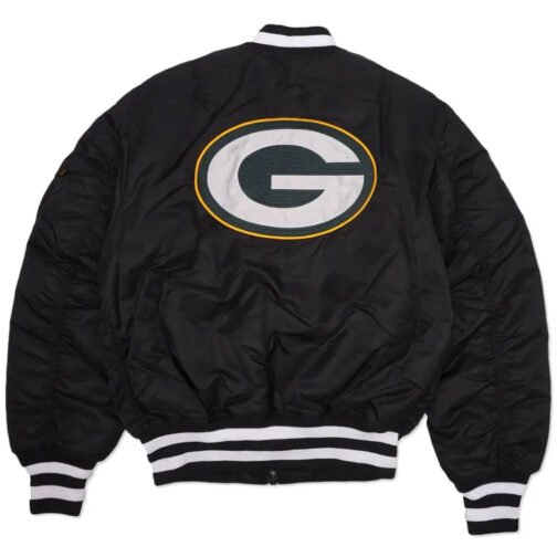 Green Bay Packers Black Bomber MA-1 Jacket - Image 2