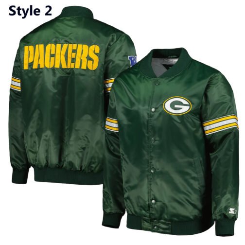 Green Bay Packers Striped Green Satin Jacket - Image 8