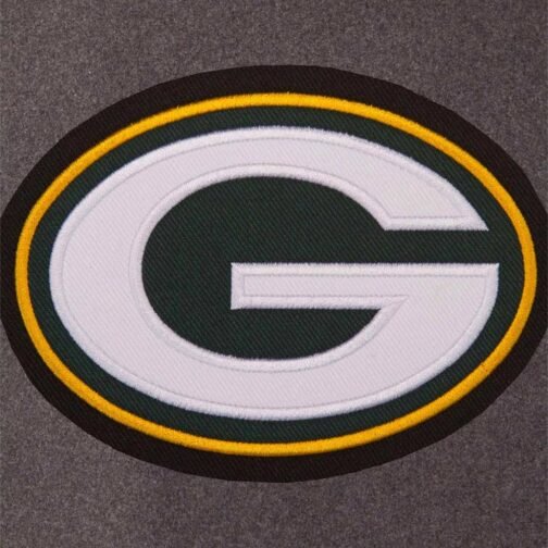 Green Bay Packers Charcoal and Green Varsity Jacket - Image 3