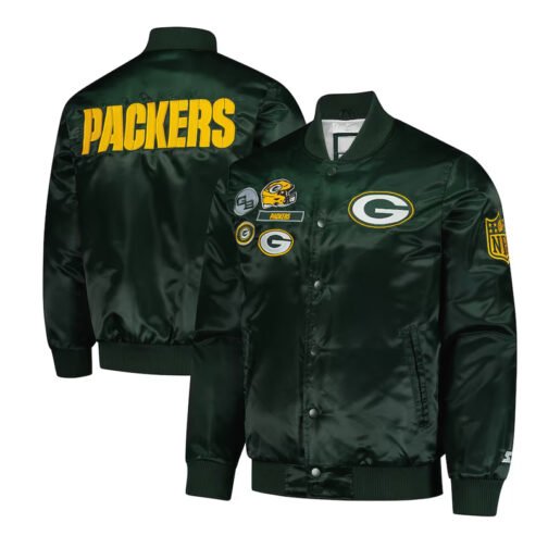 Green Bay Packers Exclusive Green Varsity Satin Jacket - Image 3